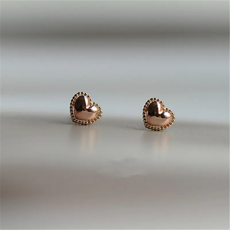 925 Sterling Silver 14k Gold Plated Stud Earrings Cute Cake Side Heart Earrings Simple Student Korean Jewelry Wholesale 925 Sterling Silver 14k Gold Plated Stud Earrings Cute Cake Side Heart Earrings Simple Student Korean Jewelry Wholesale