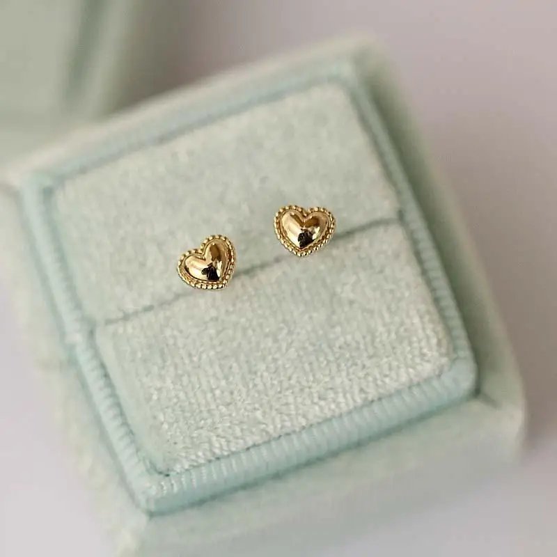 925 Sterling Silver 14k Gold Plated Stud Earrings Cute Cake Side Heart Earrings Simple Student Korean Jewelry Wholesale 925 Sterling Silver 14k Gold Plated Stud Earrings Cute Cake Side Heart Earrings Simple Student Korean Jewelry Wholesale