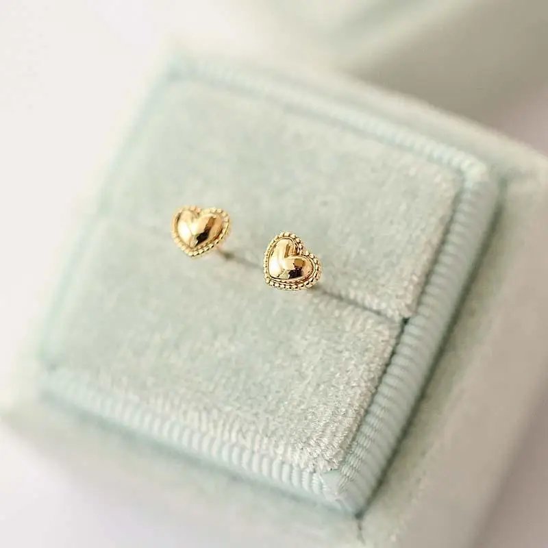 925 Sterling Silver 14k Gold Plated Stud Earrings Cute Cake Side Heart Earrings Simple Student Korean Jewelry Wholesale 925 Sterling Silver 14k Gold Plated Stud Earrings Cute Cake Side Heart Earrings Simple Student Korean Jewelry Wholesale