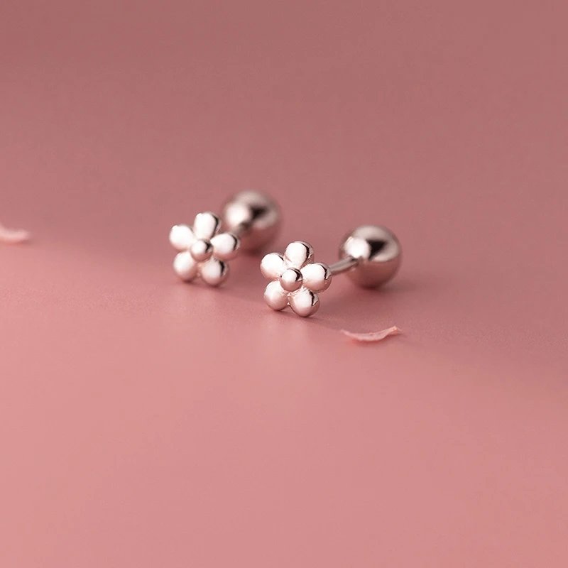INZATT Real 925 Sterling Silver 18K Gold Flower Bead Stud Earrings For Women Party Trendy Fine Jewelry Minimalist Accessories