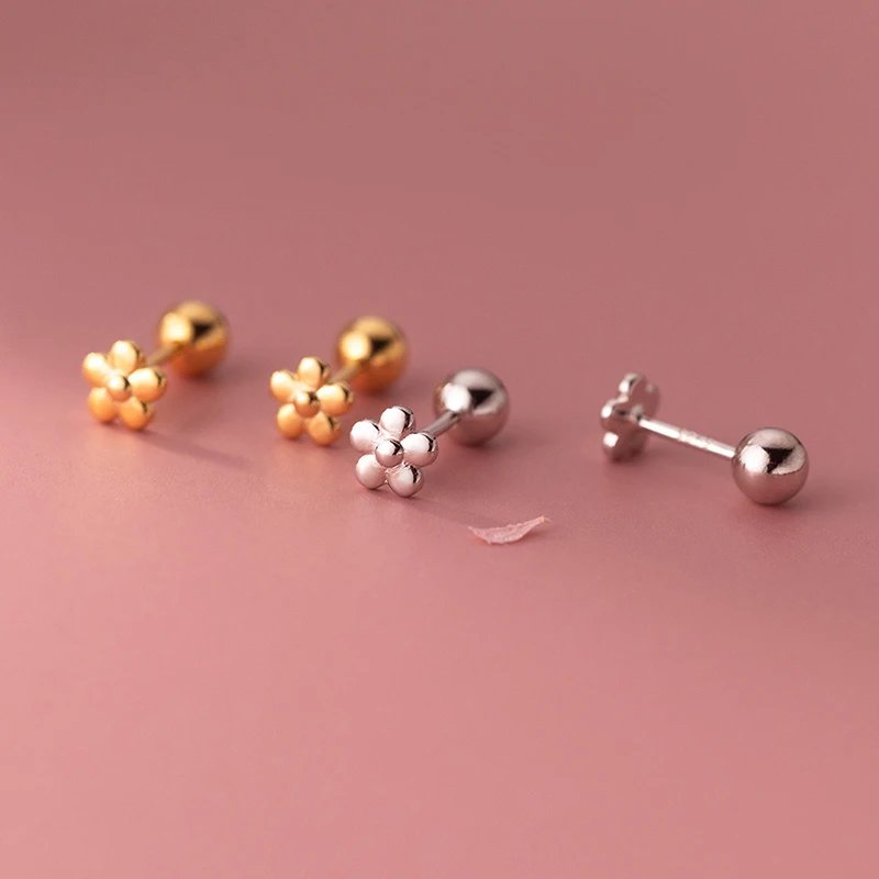 INZATT Real 925 Sterling Silver 18K Gold Flower Bead Stud Earrings For Women Party Trendy Fine Jewelry Minimalist Accessories