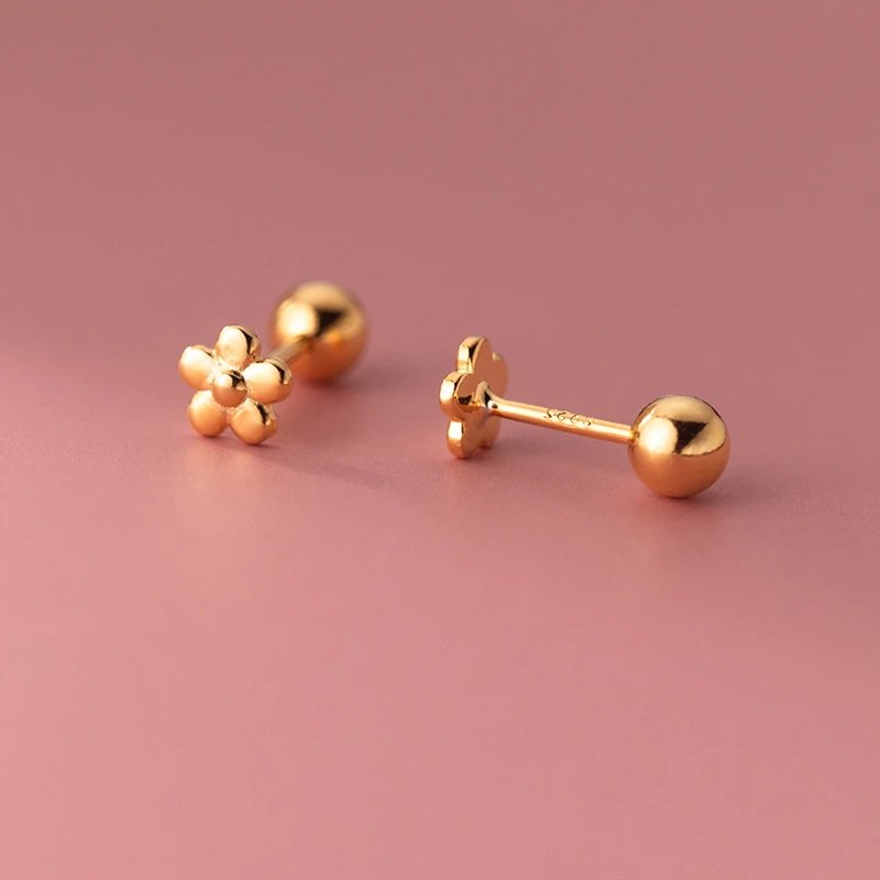 INZATT Real 925 Sterling Silver 18K Gold Flower Bead Stud Earrings For Women Party Trendy Fine Jewelry Minimalist Accessories