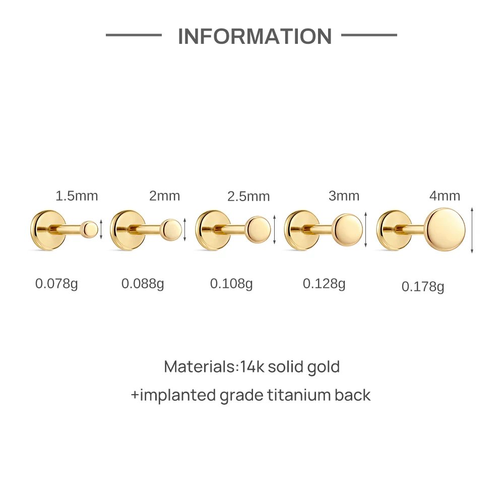 CANNER 1PC 14K Solid Gold Titanium Piercing Classic Smooth Ear Bone For Women Men Hypoallergenic Stud Earring Jewelry Party Gift CANNER 1PC 14K Solid Gold Titanium Piercing Classic Smooth Ear Bone For Women Men Hypoallergenic Stud Earring Jewelry Party Gift