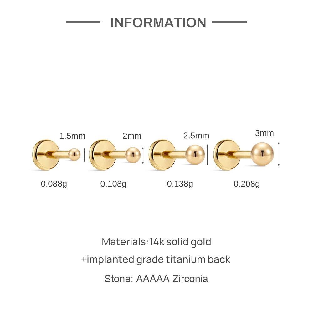 CANNER 1PC 14K Solid Gold Titanium Piercing Classic Smooth Ear Bone For Women Men Hypoallergenic Stud Earring Jewelry Party Gift CANNER 1PC 14K Solid Gold Titanium Piercing Classic Smooth Ear Bone For Women Men Hypoallergenic Stud Earring Jewelry Party Gift