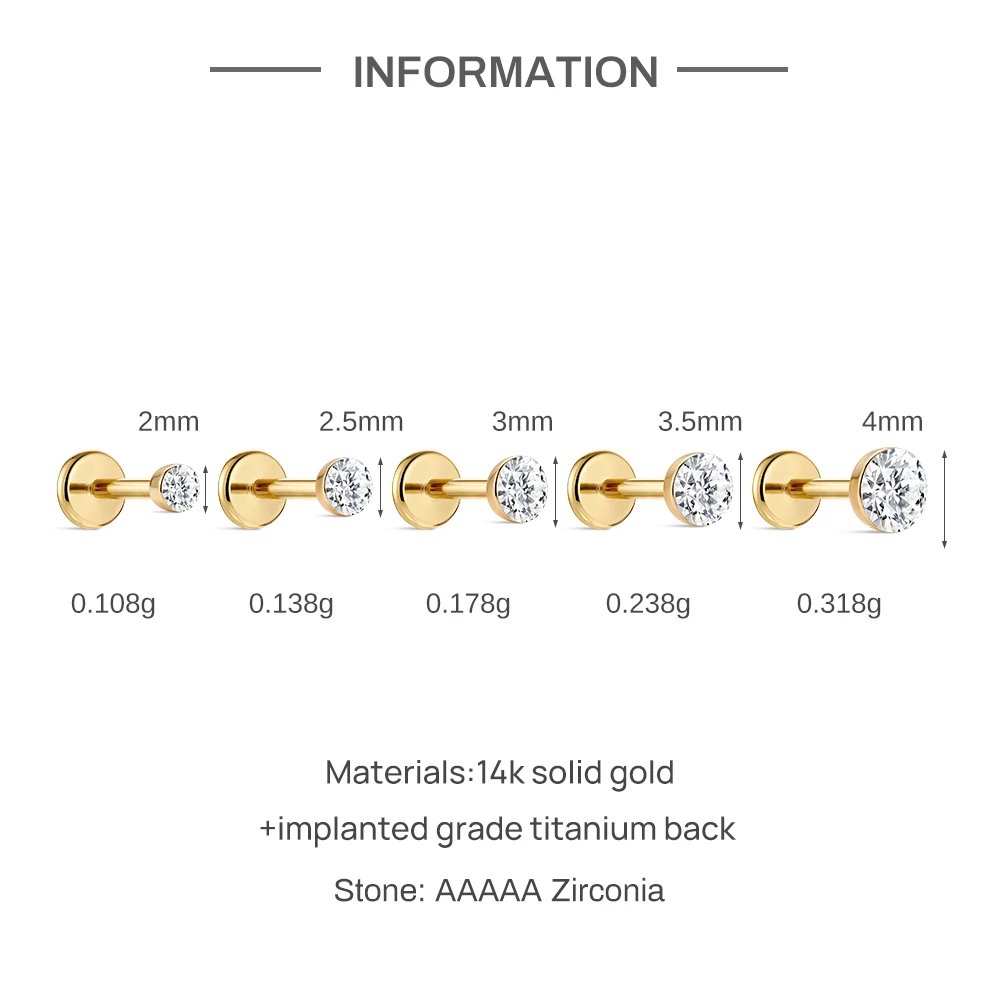 CANNER 1PC 14K Solid Gold Titanium Piercing Classic Smooth Ear Bone For Women Men Hypoallergenic Stud Earring Jewelry Party Gift CANNER 1PC 14K Solid Gold Titanium Piercing Classic Smooth Ear Bone For Women Men Hypoallergenic Stud Earring Jewelry Party Gift