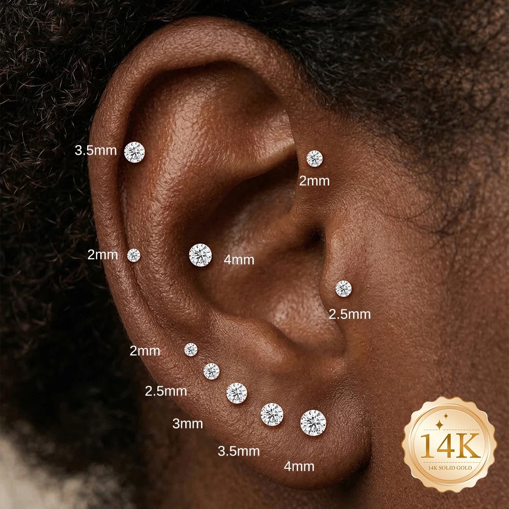 CANNER 1PC 14K Solid Gold Titanium Piercing Classic Smooth Ear Bone For Women Men Hypoallergenic Stud Earring Jewelry Party Gift CANNER 1PC 14K Solid Gold Titanium Piercing Classic Smooth Ear Bone For Women Men Hypoallergenic Stud Earring Jewelry Party Gift