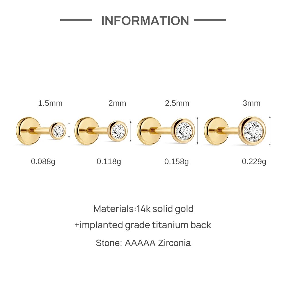 CANNER 1PC 14K Solid Gold Titanium Piercing Classic Smooth Ear Bone For Women Men Hypoallergenic Stud Earring Jewelry Party Gift CANNER 1PC 14K Solid Gold Titanium Piercing Classic Smooth Ear Bone For Women Men Hypoallergenic Stud Earring Jewelry Party Gift