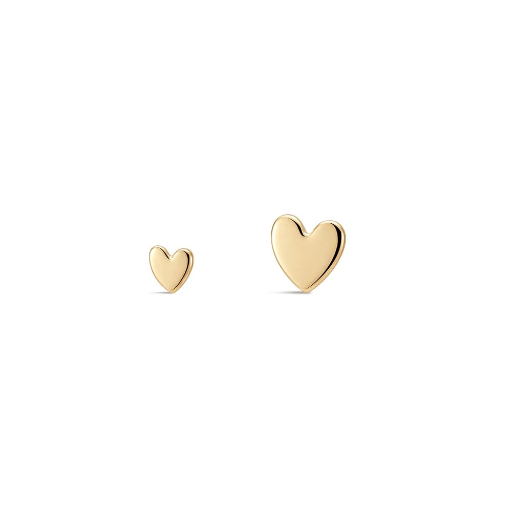 CANNER 14K Solid Gold Multi-size Mini Flat Back Piercing Earrings For Women Classic Glossy Heart Birthday Anniversary Gifts