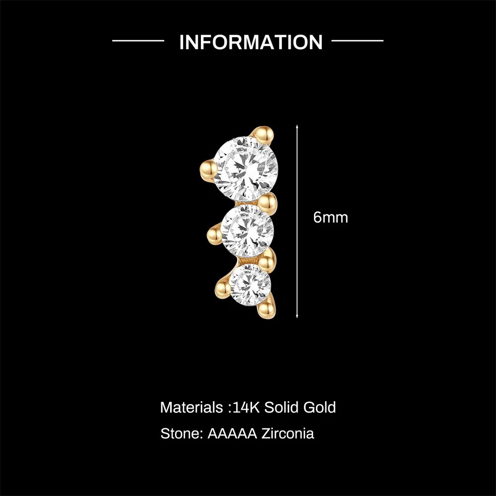 AIDE 14K Solid Gold Geometric Star/Flower Piercing Earrings For Women Dainty Luxury Flat Back Earrings Party Daily Wear Gifts
