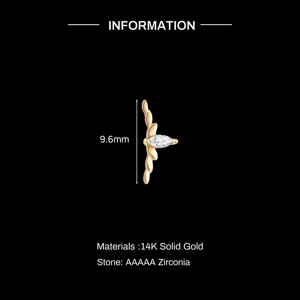 AIDE 14K Solid Gold Geometric Star/Flower Piercing Earrings For Women Dainty Luxury Flat Back Earrings Party Daily Wear Gifts