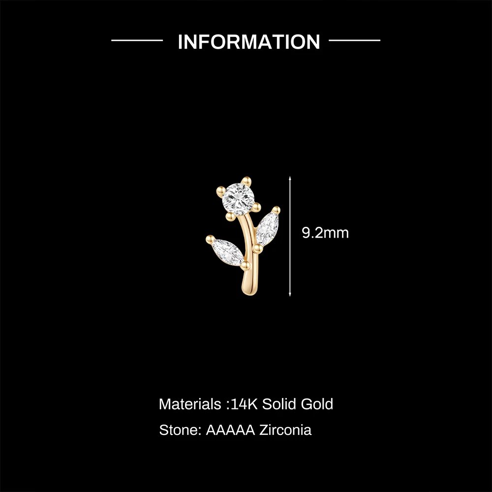 AIDE 14K Solid Gold Geometric Star/Flower Piercing Earrings For Women Dainty Luxury Flat Back Earrings Party Daily Wear Gifts