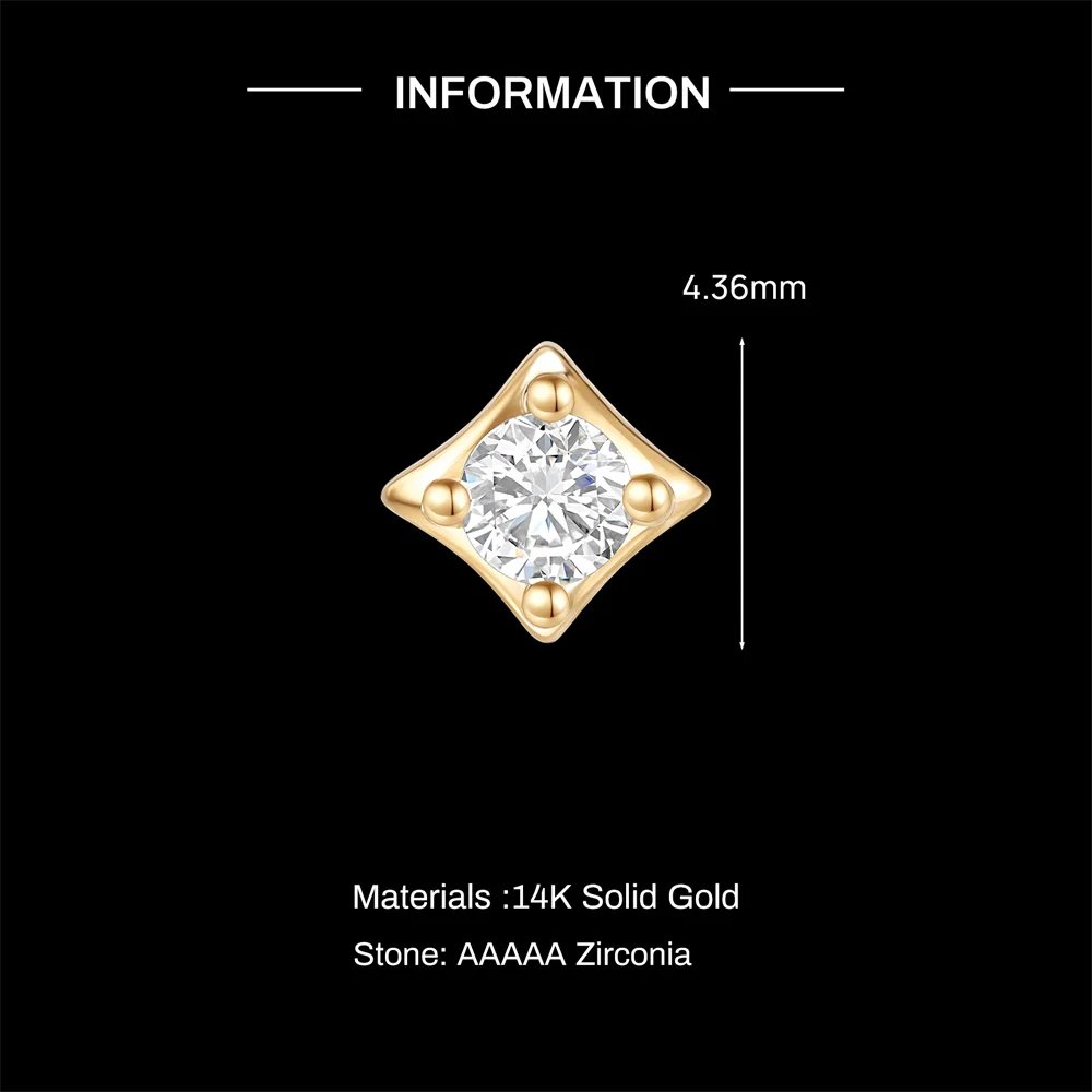 AIDE 14K Solid Gold Geometric Star/Flower Piercing Earrings For Women Dainty Luxury Flat Back Earrings Party Daily Wear Gifts