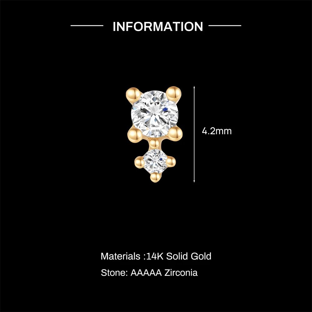 AIDE 14K Solid Gold Geometric Star/Flower Piercing Earrings For Women Dainty Luxury Flat Back Earrings Party Daily Wear Gifts
