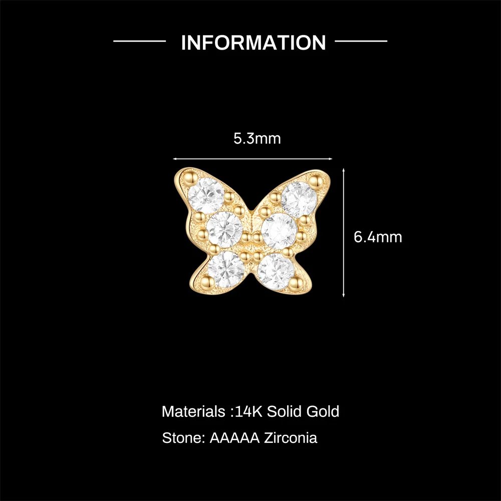 AIDE 14K Solid Gold Geometric Star/Flower Piercing Earrings For Women Dainty Luxury Flat Back Earrings Party Daily Wear Gifts