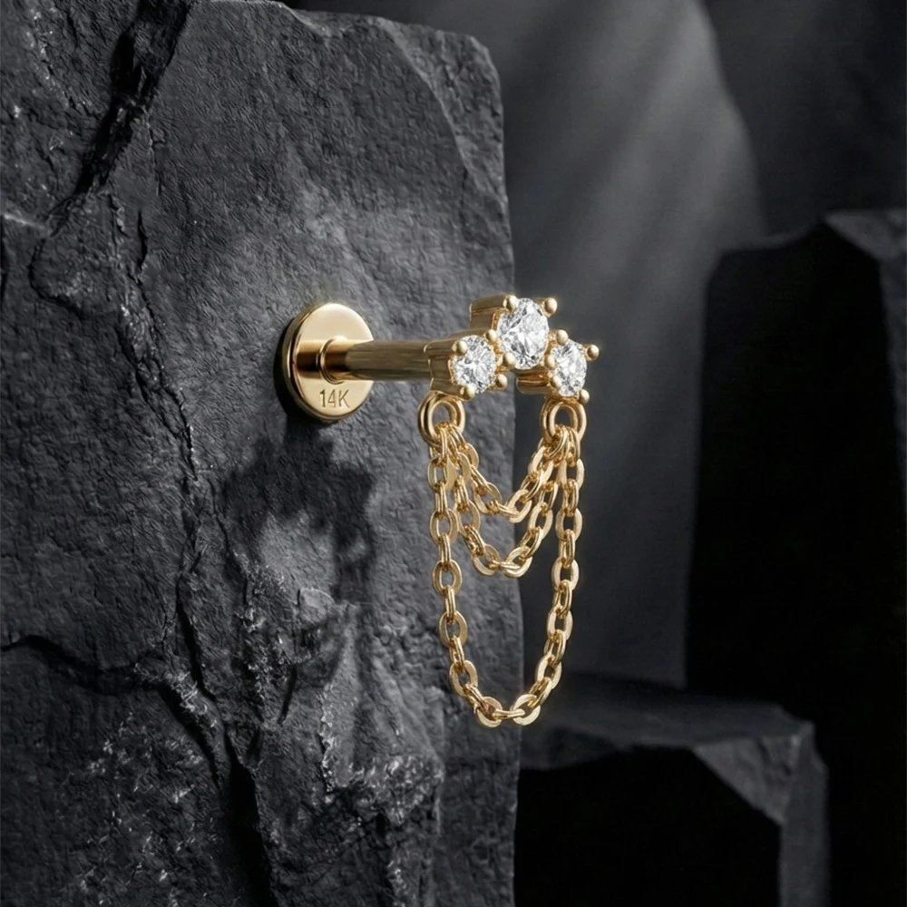 AIDE 14K Solid Gold Geometric Star/Flower Piercing Earrings For Women Dainty Luxury Flat Back Earrings Party Daily Wear Gifts