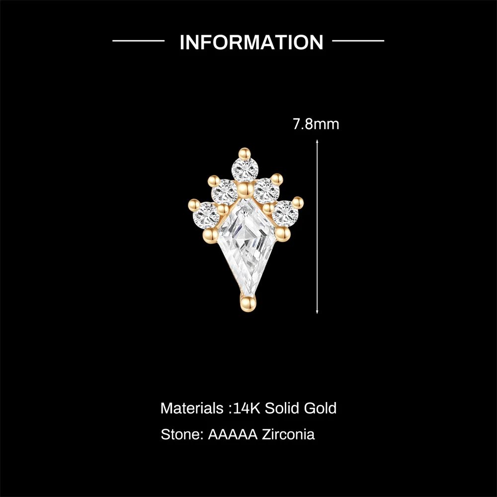 AIDE 14K Solid Gold Geometric Star/Flower Piercing Earrings For Women Dainty Luxury Flat Back Earrings Party Daily Wear Gifts