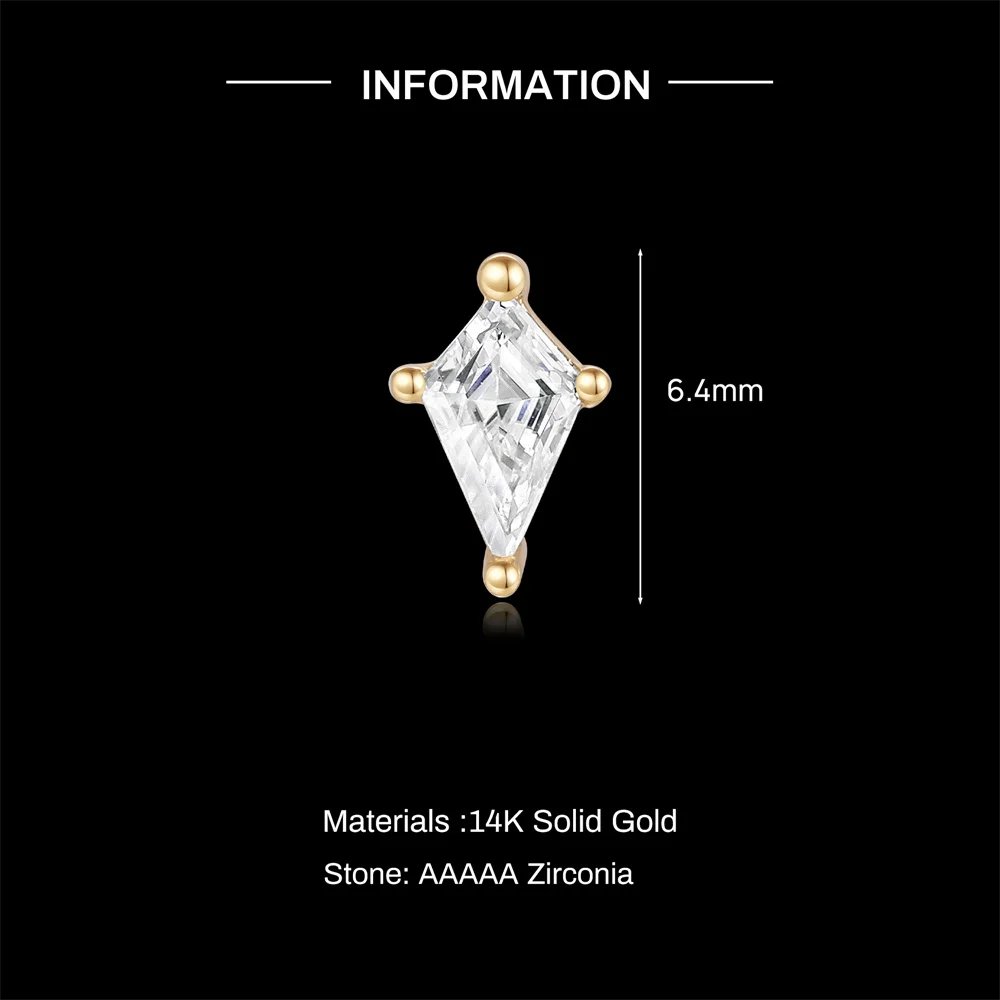 AIDE 14K Solid Gold Geometric Star/Flower Piercing Earrings For Women Dainty Luxury Flat Back Earrings Party Daily Wear Gifts