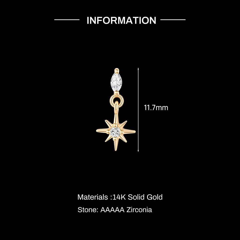 AIDE 14K Solid Gold Geometric Star/Flower Piercing Earrings For Women Dainty Luxury Flat Back Earrings Party Daily Wear Gifts