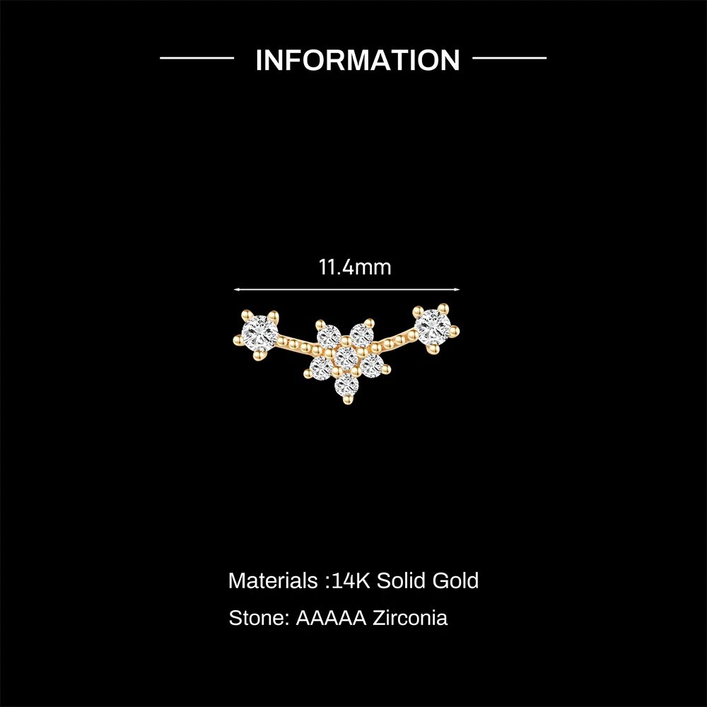 AIDE 14K Solid Gold Geometric Star/Flower Piercing Earrings For Women Dainty Luxury Flat Back Earrings Party Daily Wear Gifts