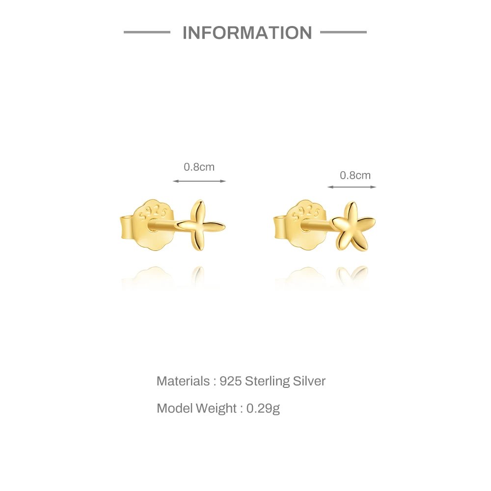 ROXI 925 Sterling Silver Golden AB Style Smooth Flower Element For Women Mini Cute Piercing Earrings Minimalist Fashion