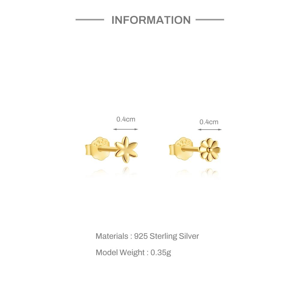 ROXI 925 Sterling Silver Golden AB Style Smooth Flower Element For Women Mini Cute Piercing Earrings Minimalist Fashion