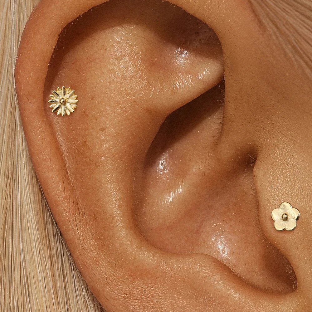 ROXI 925 Sterling Silver Golden AB Style Smooth Flower Element For Women Mini Cute Piercing Earrings Minimalist Fashion