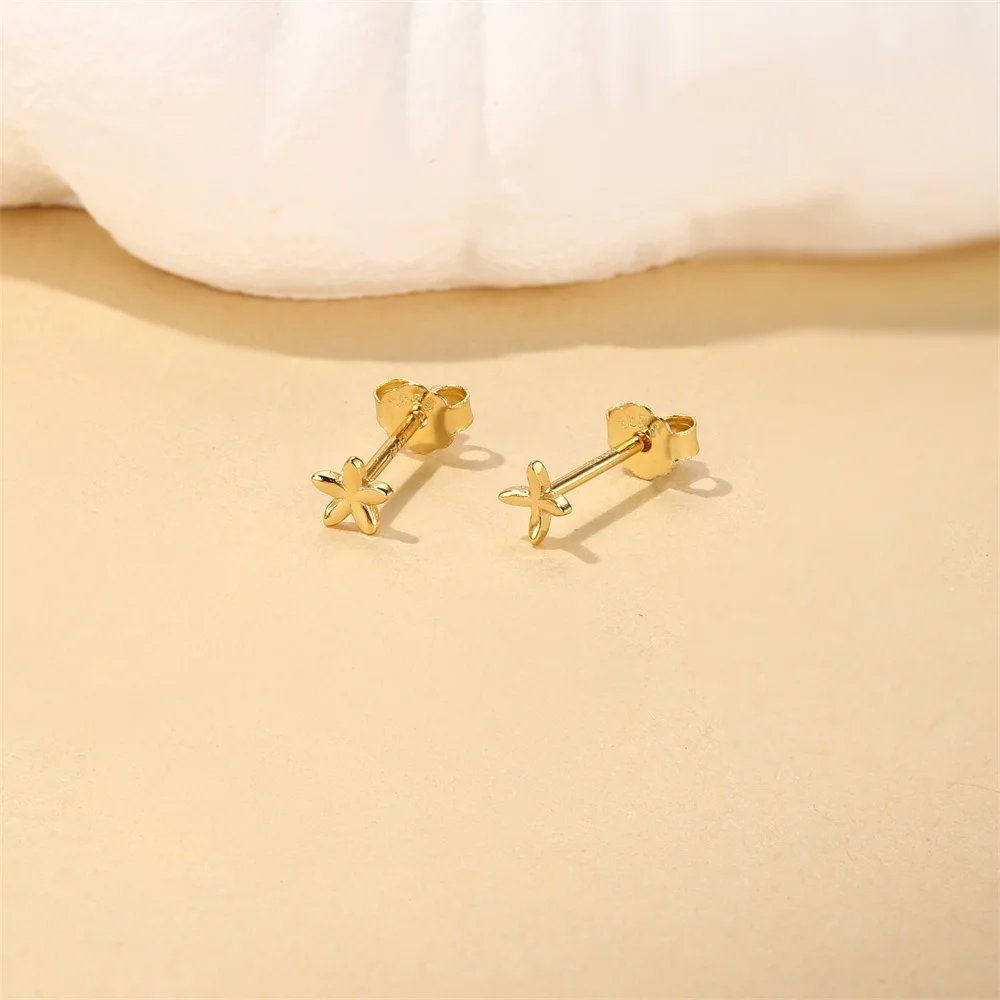 ROXI 925 Sterling Silver Golden AB Style Smooth Flower Element For Women Mini Cute Piercing Earrings Minimalist Fashion