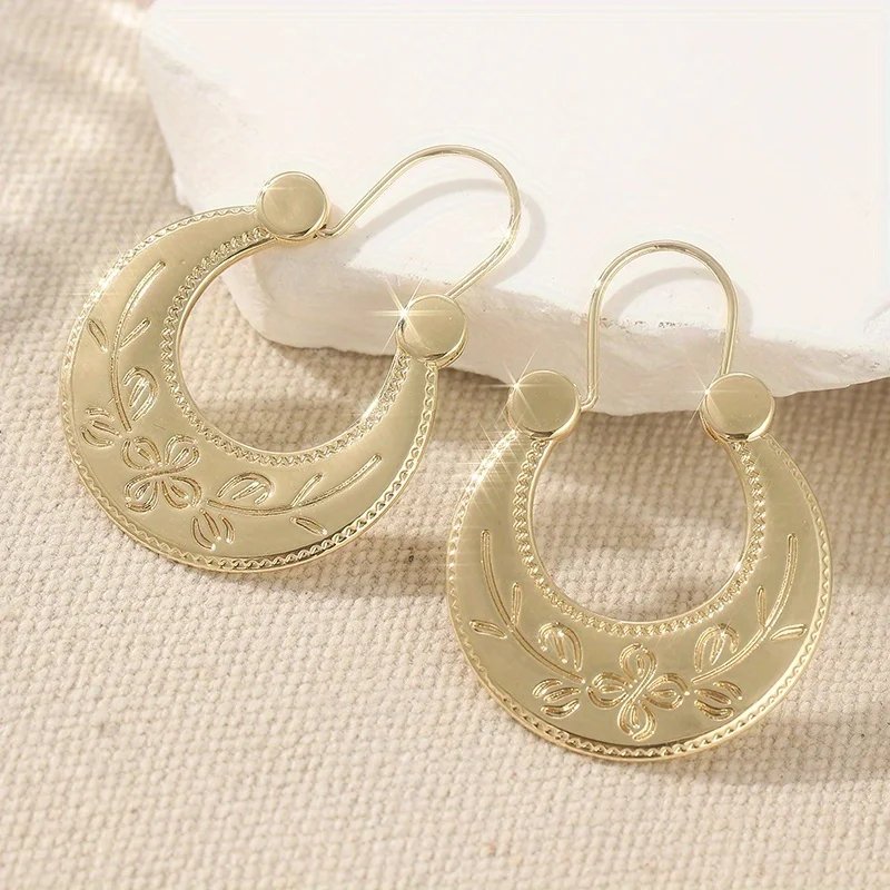 Retro Trendy Geometric Flower Pattern Hanging Earrings, Women's Personalized Creative Holiday Accessories Jewelry