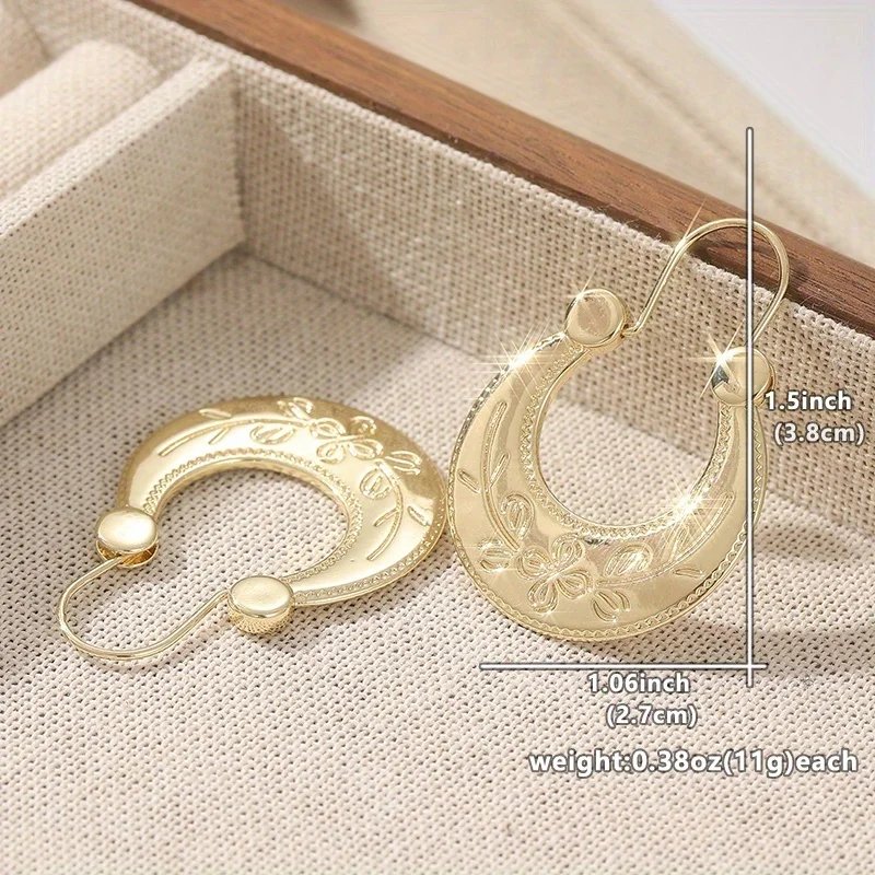 Retro Trendy Geometric Flower Pattern Hanging Earrings, Women's Personalized Creative Holiday Accessories Jewelry