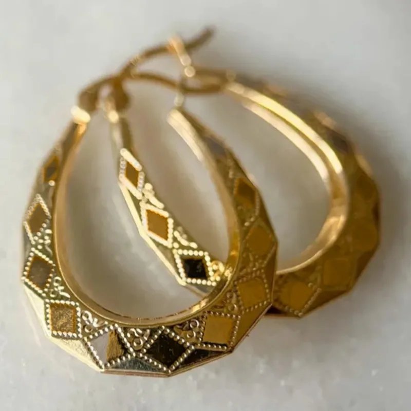 Retro Trendy Geometric Flower Pattern Hanging Earrings, Women's Personalized Creative Holiday Accessories Jewelry