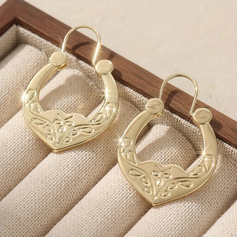 Retro Trendy Geometric Flower Pattern Hanging Earrings, Women's Personalized Creative Holiday Accessories Jewelry