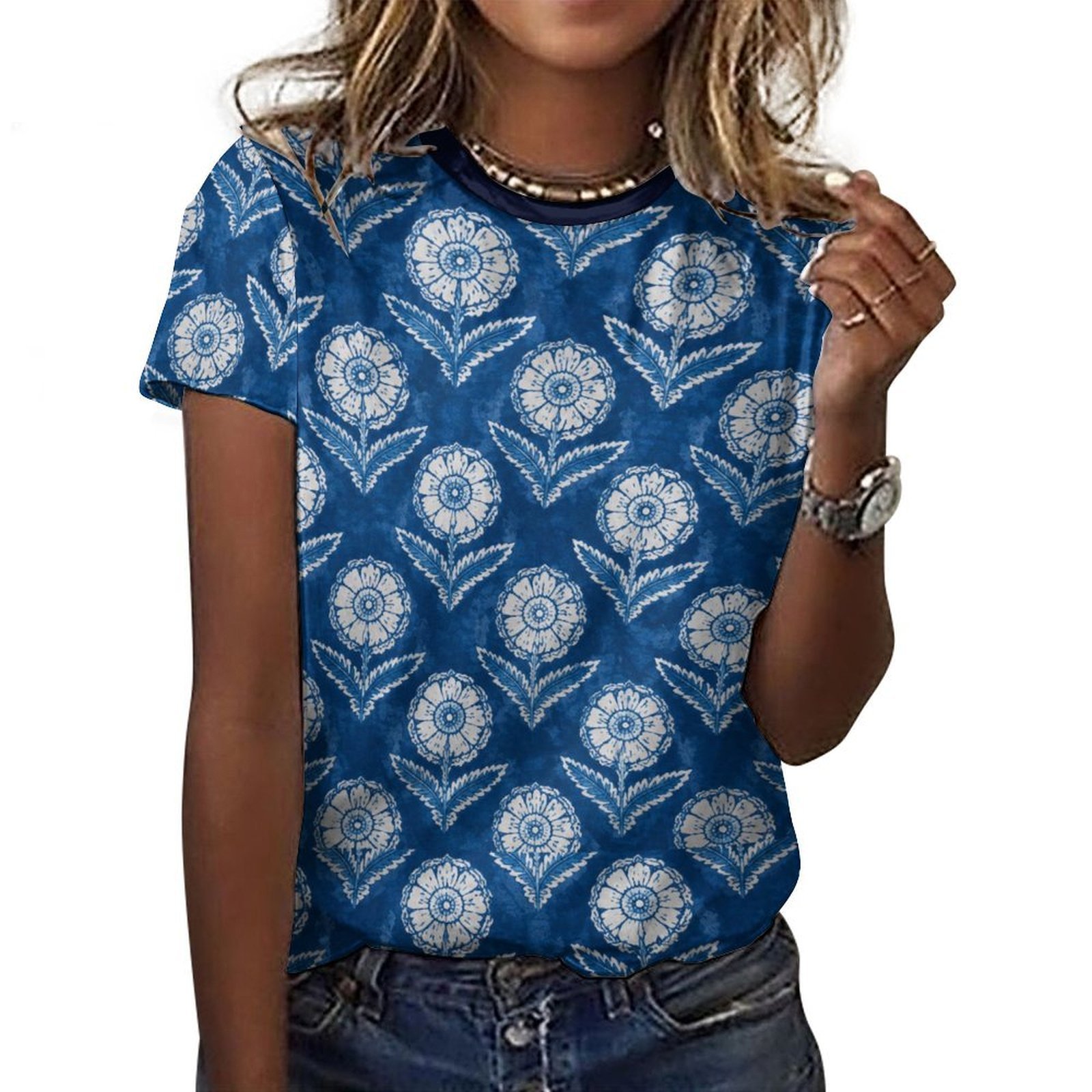 blue butta all over All-Over Print Women's Cotton T-Shirt - Image 5