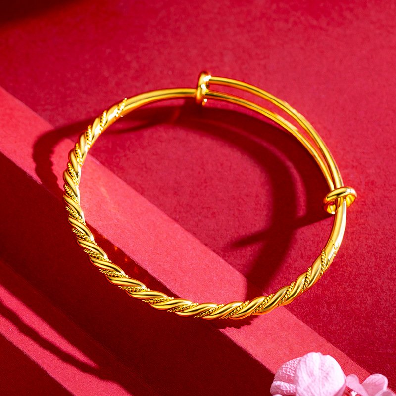 18K Gold Pure Yellow Bangles 999 Adjustable Twist Luxury Women Wedding Party Jewelry Bracelets