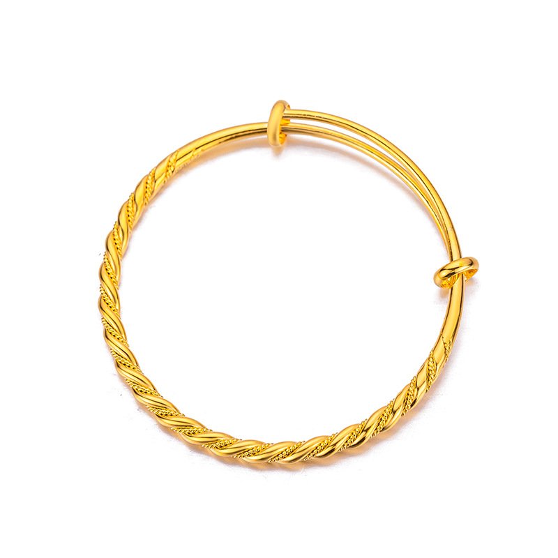 18K Gold Pure Yellow Bangles 999 Adjustable Fried Dough Twist Luxury Women Wedding Trendy Party Jewelry Bracelets
