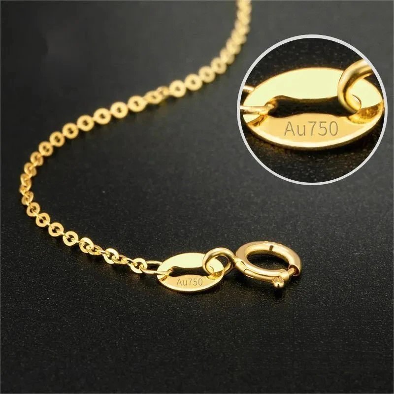 18K Au750 Gold O-Link Clavicle Necklace Women High Luster Chain Minimalist Layering Jewelry - Image 2