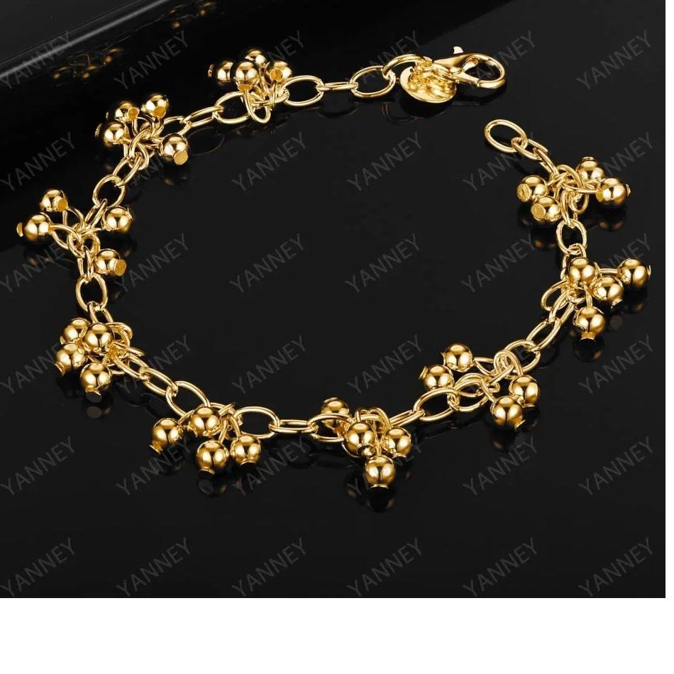 Women Charm 925 Sterling Silver 18K Gold Tassel Bead Chain 8 Inches Bracelet For Jewelry Accessories Fashion Party Gifts