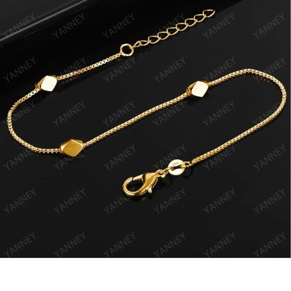 Women 925 Sterling Silver 18K Gold 3 Beads Charm Bracelet 8 Inches For Jewelry Accessories Fashion Party Gifts