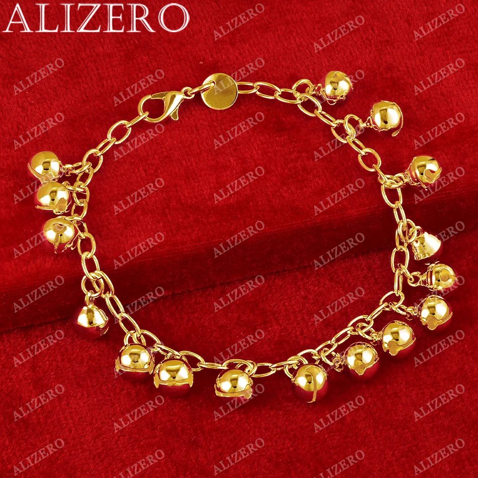18K Gold Bracelet Bell Beads Bracelets For Woman Fashion Wedding Party Gift Fine Jewelry Wholesale - Image 4