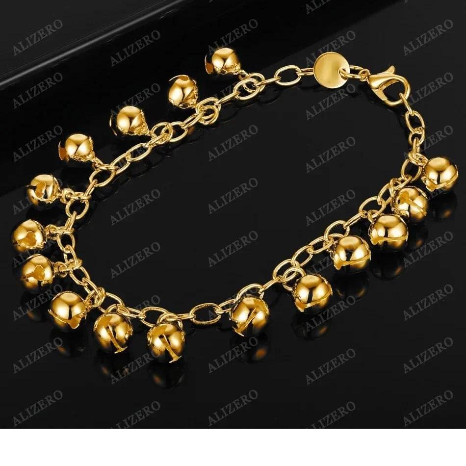 ALIZERO 18K Gold Bracelet Bell Beads Bracelets For Woman Fashion Wedding Party Gift Fine Jewelry Wholesale ALIZERO 18K Gold Bracelet Bell Beads Bracelets For Woman Fashion Wedding Party Gift Fine Jewelry Wholesale