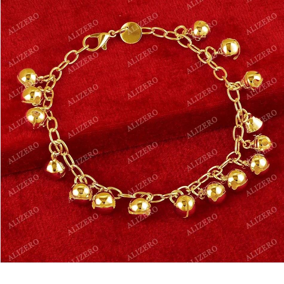 ALIZERO 18K Gold Bracelet Bell Beads Bracelets For Woman Fashion Wedding Party Gift Fine Jewelry Wholesale ALIZERO 18K Gold Bracelet Bell Beads Bracelets For Woman Fashion Wedding Party Gift Fine Jewelry Wholesale