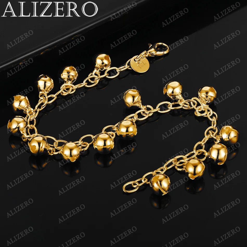 18K Gold Bracelet Bell Beads Bracelets For Woman Fashion Wedding Party Gift Fine Jewelry Wholesale - Image 2
