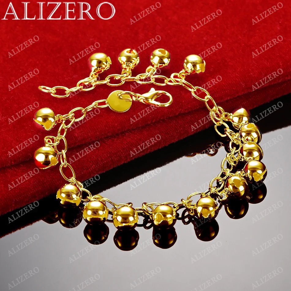 18K Gold Bracelet Bell Beads Bracelets For Woman Fashion Wedding Party Gift Fine Jewelry Wholesale - Image 3