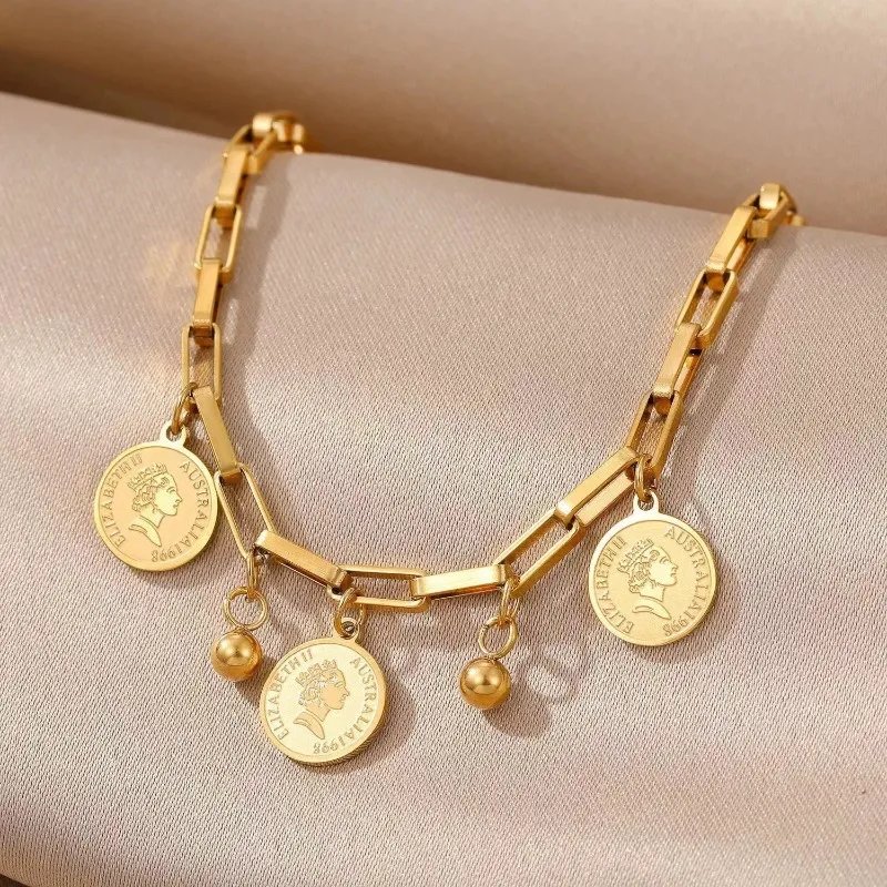 1PCS Gold-color Bracelet Ladies Hip Hop Style Stainless Steel Round Sign Portrait Pendant Wide Cross Chain Jewelry Accessories 1PCS Gold-color Bracelet Ladies Hip Hop Style Stainless Steel Round Sign Portrait Pendant Wide Cross Chain Jewelry Accessories