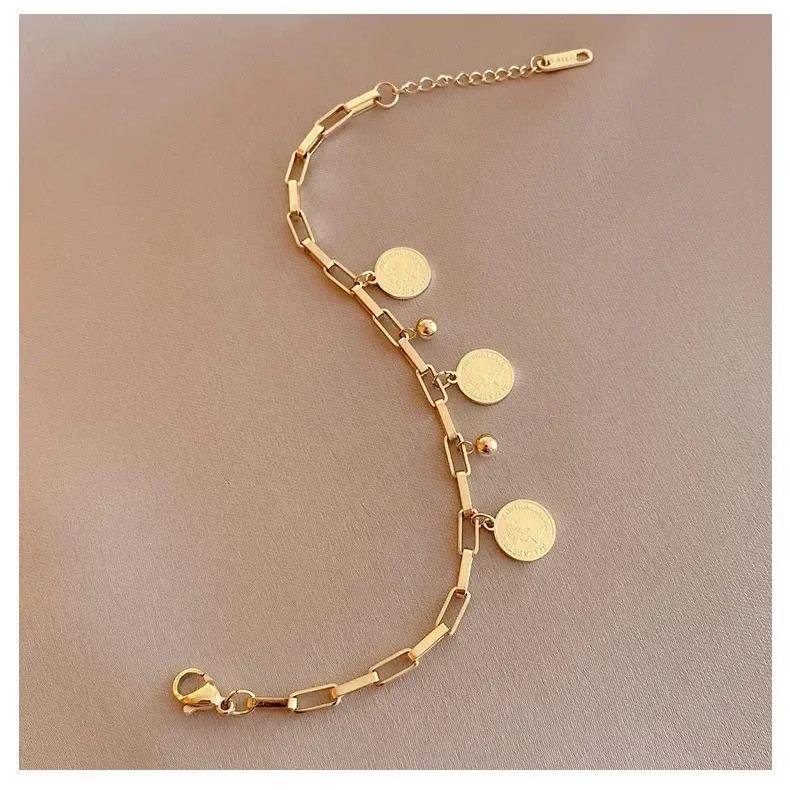 1PCS Gold-color Bracelet Ladies Hip Hop Style Stainless Steel Round Sign Portrait Pendant Wide Cross Chain Jewelry Accessories 1PCS Gold-color Bracelet Ladies Hip Hop Style Stainless Steel Round Sign Portrait Pendant Wide Cross Chain Jewelry Accessories