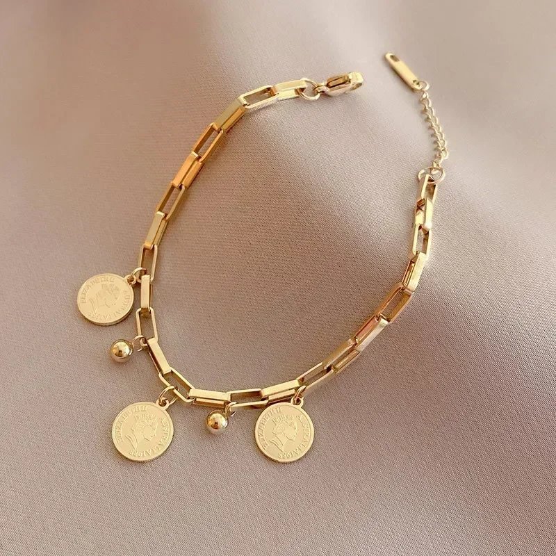 1PCS Gold-color Bracelet Ladies Hip Hop Style Stainless Steel Round Sign Portrait Pendant Wide Cross Chain Jewelry Accessories 1PCS Gold-color Bracelet Ladies Hip Hop Style Stainless Steel Round Sign Portrait Pendant Wide Cross Chain Jewelry Accessories