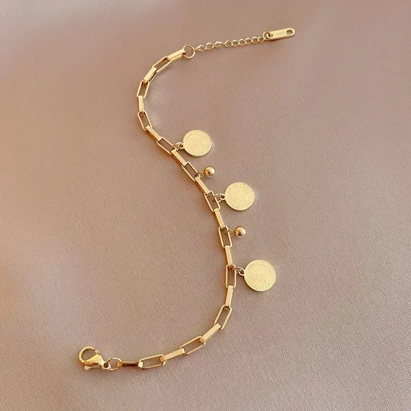 1PCS Gold-color Bracelet Ladies Hip Hop Style Stainless Steel Round Sign Portrait Pendant Wide Cross Chain Jewelry Accessories 1PCS Gold-color Bracelet Ladies Hip Hop Style Stainless Steel Round Sign Portrait Pendant Wide Cross Chain Jewelry Accessories