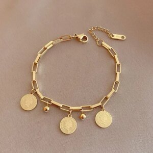 Exquisite Gold-color Bracelet Round Sign Portrait Pendant Wide Chain Jewelry Accessories