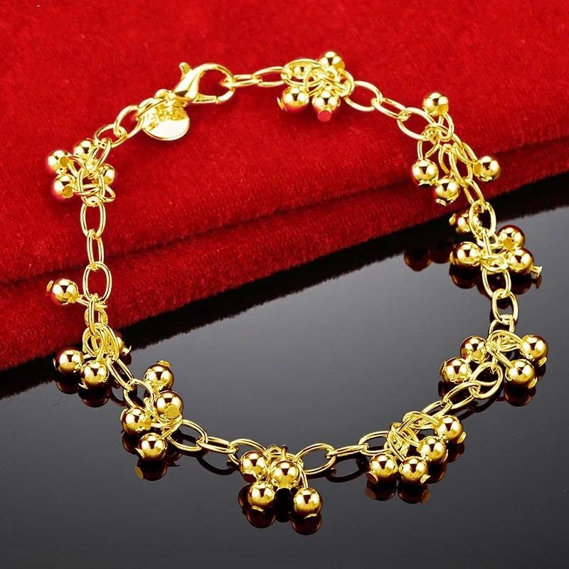 ALITREE 24K Yellow Gold Smooth Grape Beads Chain Bracelet For Woman Fashion Jewelry Lady Party Wedding Birthday Cute Bangle Gift ALITREE 24K Yellow Gold Smooth Grape Beads Chain Bracelet For Woman Fashion Jewelry Lady Party Wedding Birthday Cute Bangle Gift