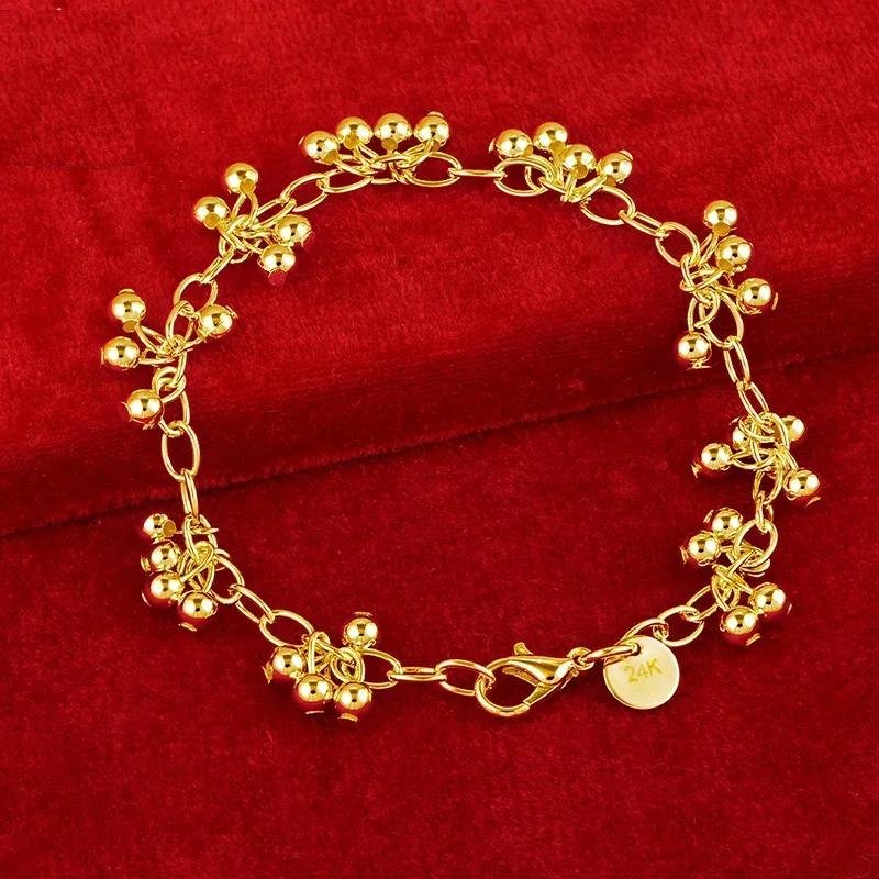 ALITREE 24K Yellow Gold Smooth Grape Beads Chain Bracelet For Woman Fashion Jewelry Lady Party Wedding Birthday Cute Bangle Gift ALITREE 24K Yellow Gold Smooth Grape Beads Chain Bracelet For Woman Fashion Jewelry Lady Party Wedding Birthday Cute Bangle Gift