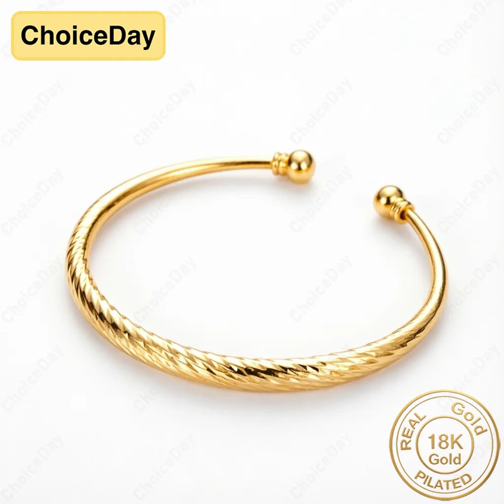 18K Gold Plated Minimalist Twisted Open Bangle for Women - Charming and Stylish Wedding Party Jewelry - Image 2